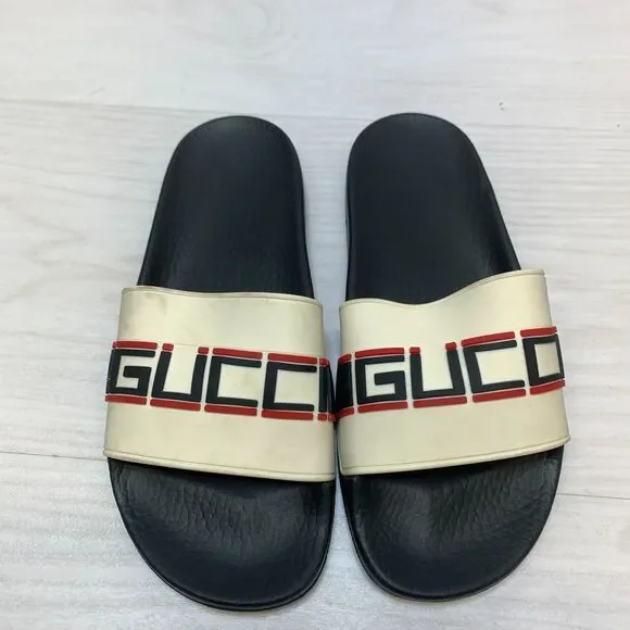 Gucci Pursuit Slide Sandals Women's Size 8 White Black Slip On Casual Shoes - Picture 2 of 12